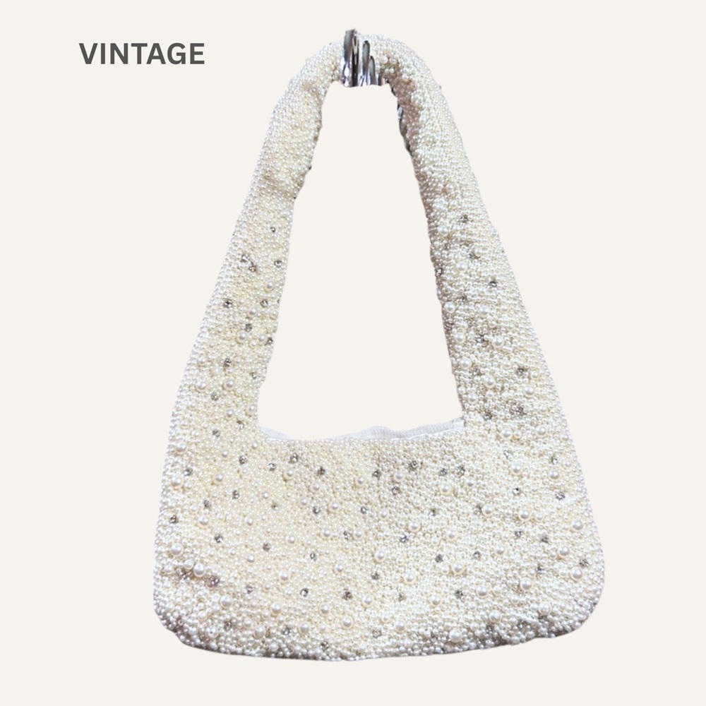 Pearl-Embellished Cream Shoulder Bag